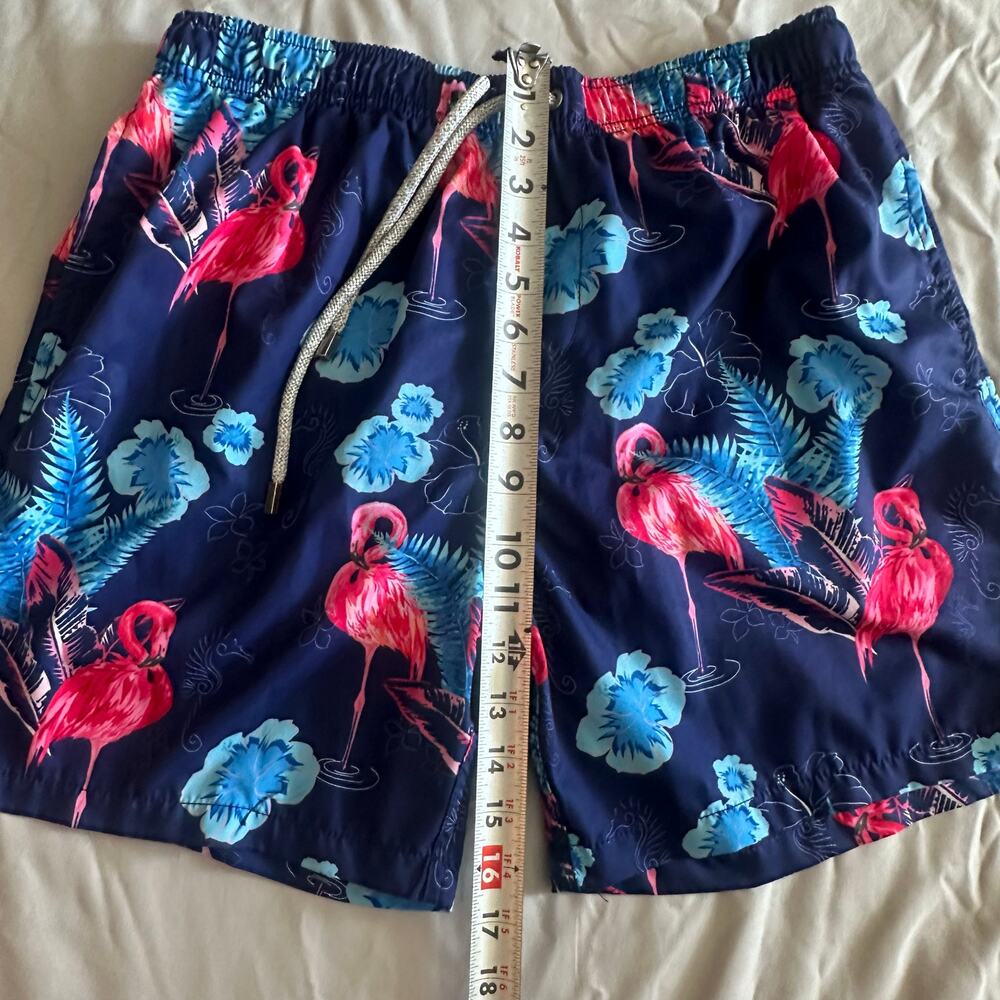 Vintage Summer Navy/Flamingo Print Swim Trunks- L - Picture 8 of 9